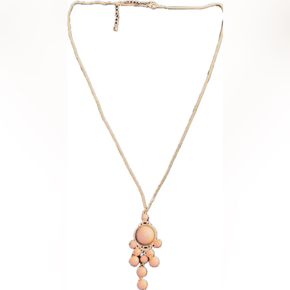 J crew Long Peach/Lt. Coral Bubble Stone/Beaded Gold Necklace - Picture 9 of 9